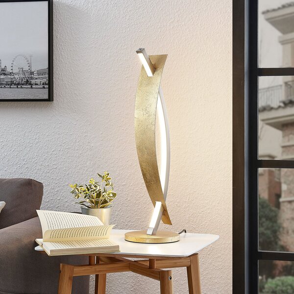 Lucande Lampă de masă cu LED Marija, aurie, dimabilă, 62 cm, reglabil, Auriu / Alamă, Camera de zi / sufragerie, Metal, Modern
