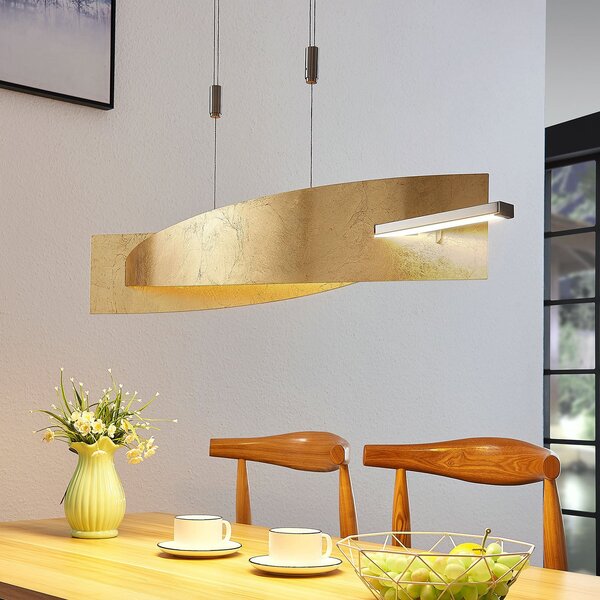 Lucande Lampă suspendată LED Marija, 101 cm, aurie, dimabil, reglabil, Auriu / Alamă, Camera de zi / sufragerie, Metal, Modern