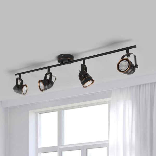 Lindby Spot de plafon Leonor, 4 becuri, negru, metal, 78 cm, reglabil, Negru, Camera de zi / sufragerie, Metal