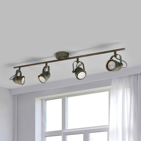 Lindby Spot de plafon Leonor, 4 becuri, verde, metal, 78 cm, reglabil, Bronz / Alamă Veche, Camera de zi / sufragerie, Metal, Antichitate