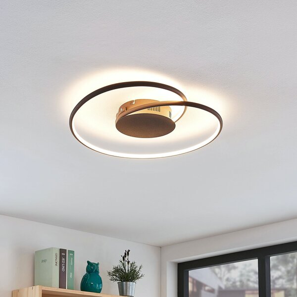 Lindby plafonieră LED Joline, Ø 45 cm, maro ruginiu, metal, Maro / Rugină, Camera de zi / sufragerie, Metal, Modern