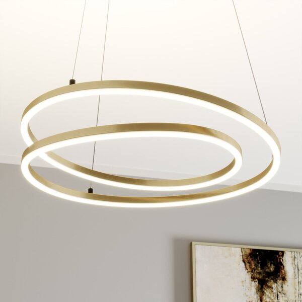 Lindby Lampă suspendată LED Davian, culoare alamă, 49 cm, dimabil, reglabil, Auriu / Alamă, Camera de zi / sufragerie, Aluminiu, Modern