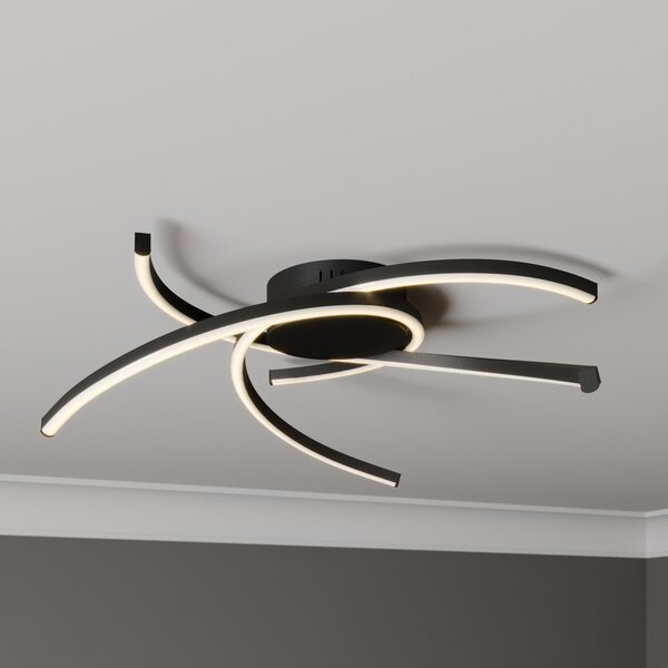 Lindby Katris plafonieră LED, 58 cm, negru, reglabil, Negru, Camera de zi / sufragerie, Metal, Modern