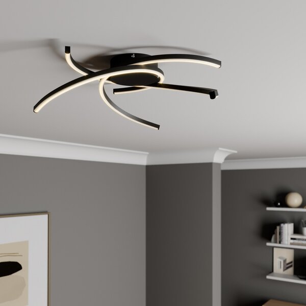 Lindby Katris plafonieră LED, 58 cm, negru, reglabil, Negru, Camera de zi / sufragerie, Metal, Modern