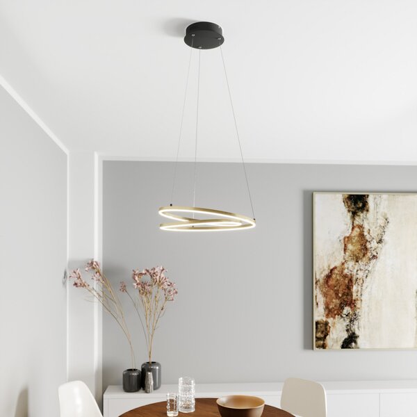 Lindby Lampă suspendată LED Davian, culoare alamă, 49 cm, dimabil, reglabil, Auriu / Alamă, Camera de zi / sufragerie, Aluminiu, Modern