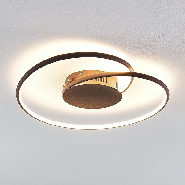 Lindby plafonieră LED Joline, Ø 45 cm, maro ruginiu, metal, Maro / Rugină, Camera de zi / sufragerie, Metal, Modern