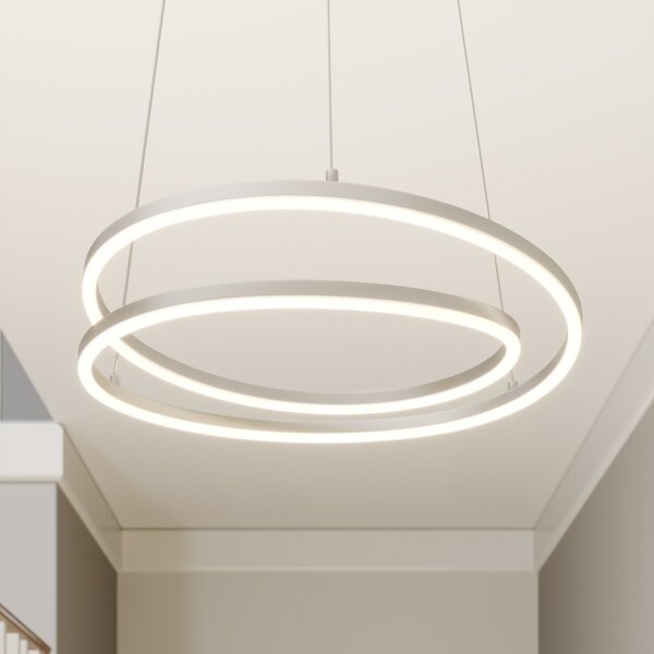 Lindby Lampă suspendată LED Davian, culoare nichel, Ø 49 cm, dimabil, reglabil, Metalic, Camera de zi / sufragerie, Aluminiu, Modern
