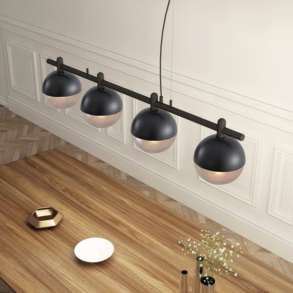 Lucande Dustian lampă suspendată, 4 becuri, reglabil, Negru, Camera de zi / sufragerie, Sticlă, Design, glob
