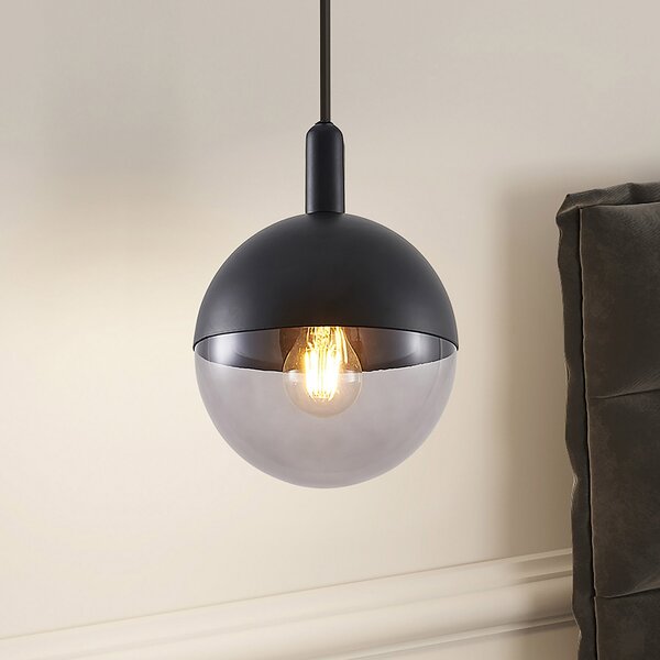 Lucande Dustian lampă suspendată, bilă de sticlă, reglabil, Negru, Camera de zi / sufragerie, Sticlă, Design, glob