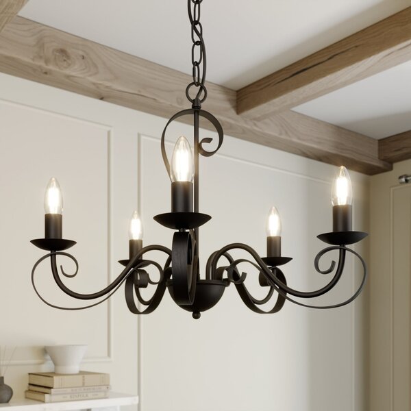 Lindby Shervan candelabru, 5 becuri, maro, reglabil, Maro / Rugină, Camera de zi / sufragerie, Metal, Antichitate