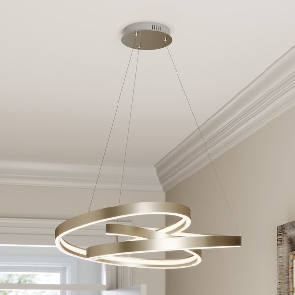 Lucande lampă suspendată LED Gunbritt, Ø 80 cm, argintiu, dimabil, reglabil, Metalic, Camera de zi / sufragerie, Aluminiu, Modern