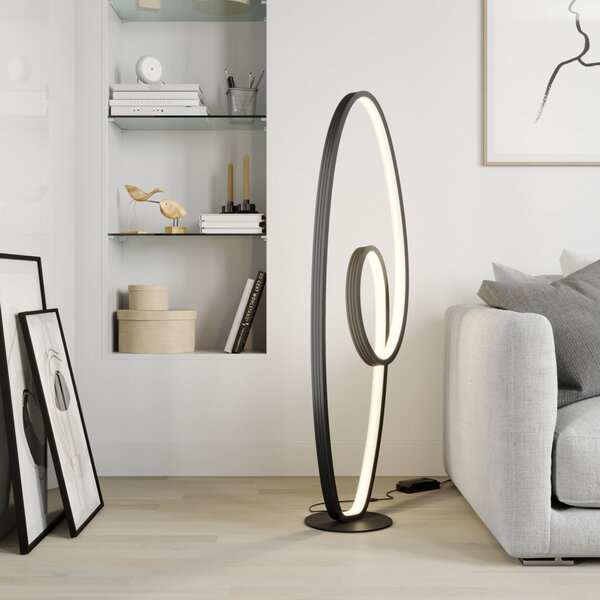 Lucande Lampadar LED Bronwyn, 122cm, antracit, aluminiu, reglabil, Negru, Camera de zi / sufragerie, Metal, Modern