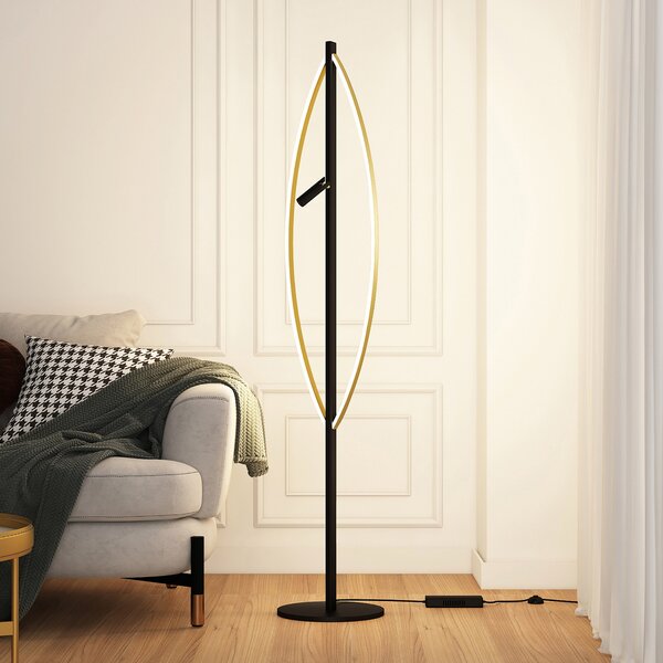 Lucande Matwei Lampadar LED, oval, alamă, reglabil, Negru, Camera de zi / sufragerie, Metal, Design