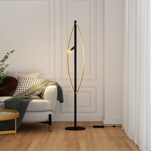 Lucande Matwei Lampadar LED, oval, alamă, reglabil, Negru, Camera de zi / sufragerie, Metal, Design