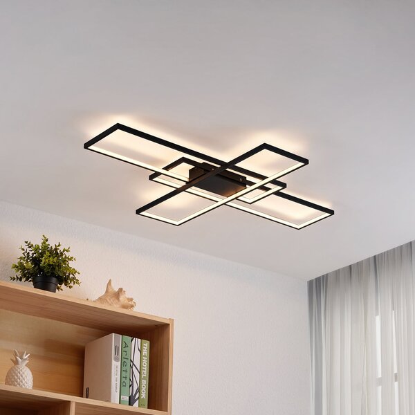 Lindby LED plafonieră Tetson, negru, metal, dimabil, reglabil, Negru, Camera de zi / sufragerie, Metal, Modern