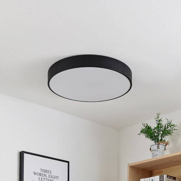 Lindby plafonieră LED Simera, Ø 50cm, negru, metal, reglabil, Negru, Camera de zi / sufragerie, Plastic, Modern