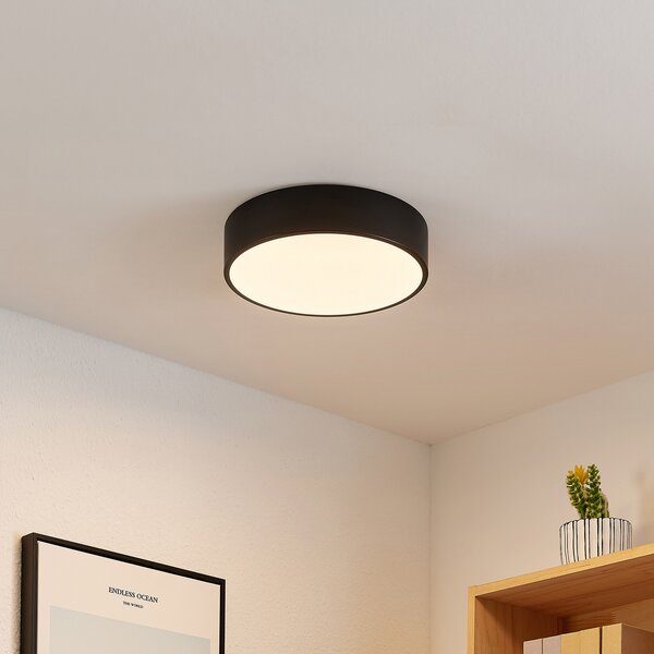 Lindby plafonieră LED Simera, Ø 30 cm, negru, alb, reglabil, Negru, Camera de zi / sufragerie, Plastic, Modern