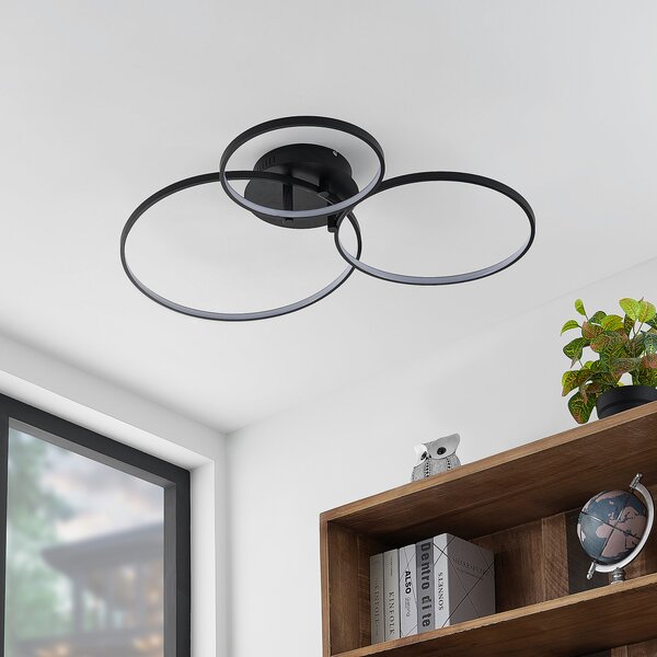 Lindby plafonieră LED Rayk, negru, metal, 77 cm, dimabil, reglabil, Negru, Camera de zi / sufragerie, Aluminiu, Modern