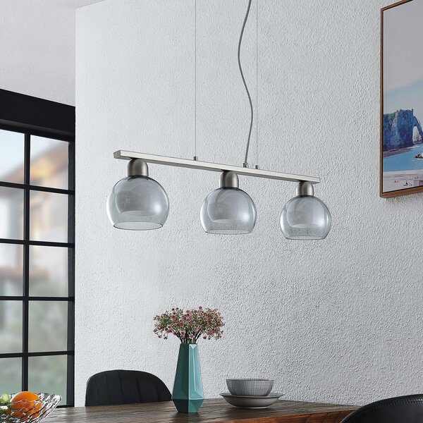 Lucande Kaiya lampă suspendată, 3 becuri, Ø 14 cm, alungită, reglabil, Gri, Camera de zi / sufragerie, Metal, Modern