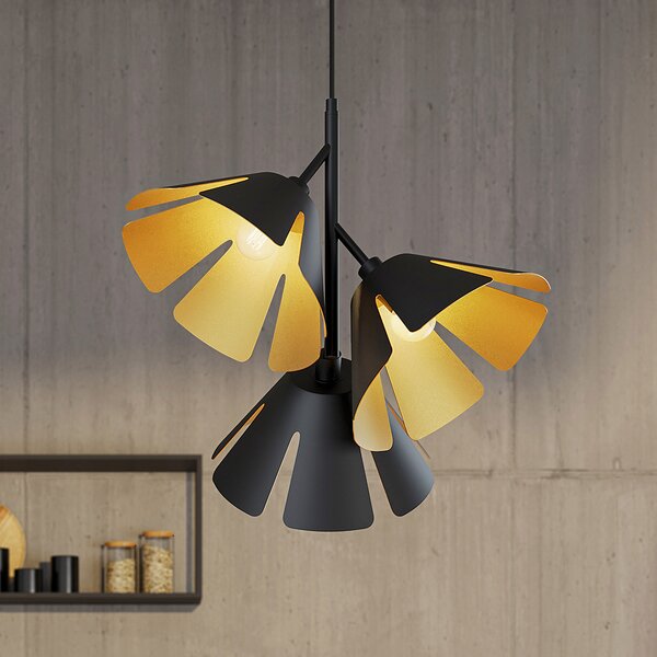 Lucande Jemmily lampă suspendată, 3 becuri, reglabil, Negru, Camera de zi / sufragerie, Metal, Design, Pandantive la pachet