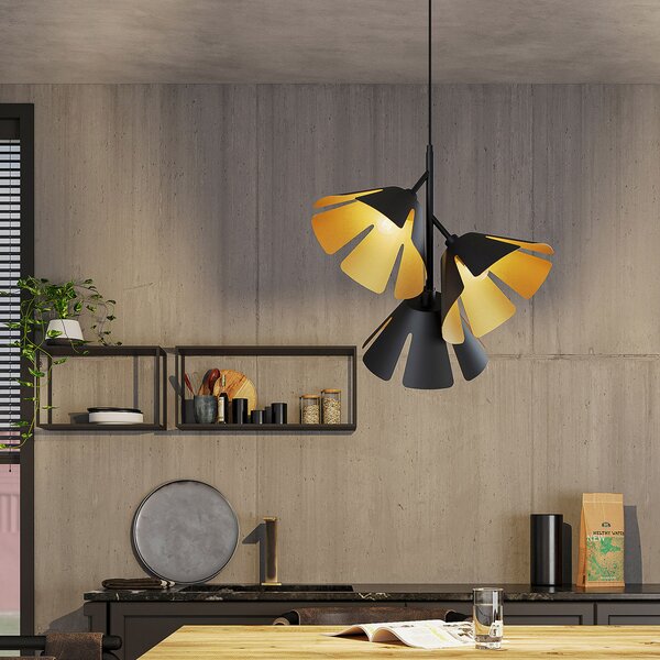 Lucande Jemmily lampă suspendată, 3 becuri, reglabil, Negru, Camera de zi / sufragerie, Metal, Design, Pandantive la pachet