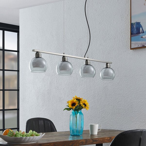 Lucande Kaiya lampă suspendată, sticlă, 4 becuri, reglabil, Gri, Camera de zi / sufragerie, Metal, Modern
