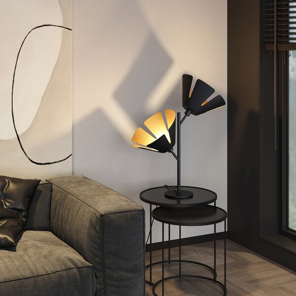 Lucande Jemmily lampă de masă, două becuri, Negru, Camera de zi / sufragerie, Metal, Design