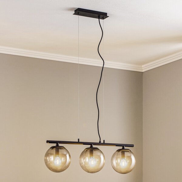 Lucande Lampă suspendată Sotiana, 3 lumini, lungă, neagră, reglabil, Negru, Camera de zi / sufragerie, Sticlă, Vintage