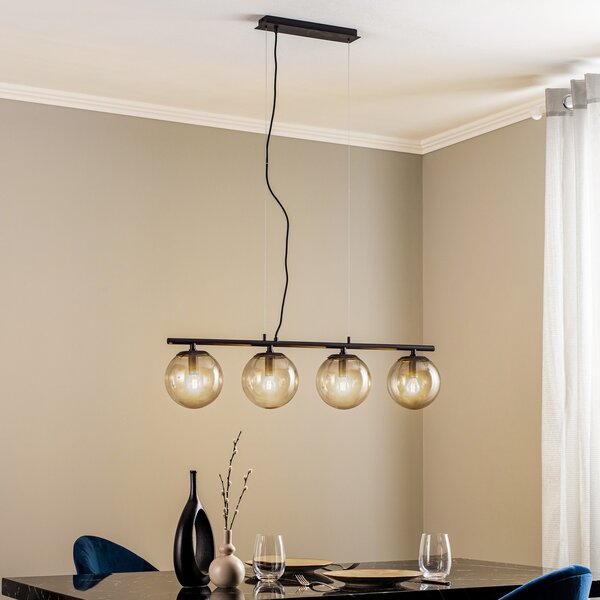 Lucande Lampă suspendată Sotiana, 4 globuri de sticlă, negru, reglabil, Negru, Camera de zi / sufragerie, Sticlă, Design
