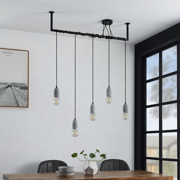 Lindby Doravio lampă suspendată fasunguri de beton, reglabil, Negru, Camera de zi / sufragerie, Metal, Design industrial