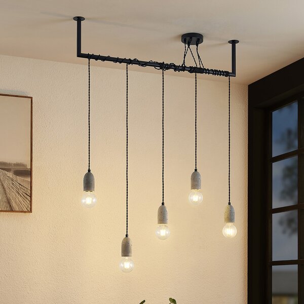 Lindby Doravio lampă suspendată fasunguri de beton, reglabil, Negru, Camera de zi / sufragerie, Metal, Design industrial