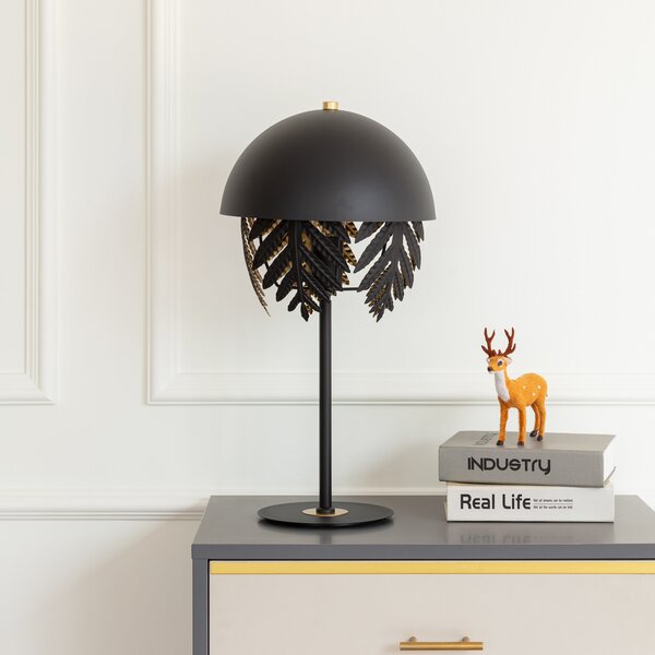 Lucande Aparas lampă de masă aspect frunză, negru-auriu, Negru, Camera de zi / sufragerie, Metal, Design