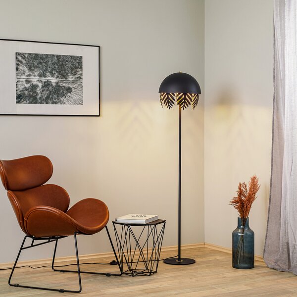 Lucande Aparas lampadar, aspect frunze, negru-auriu, Negru, Camera de zi / sufragerie, Metal, Design