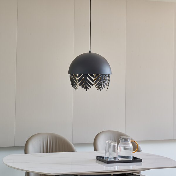 Lucande Aparas lampă suspendată aspect frunză, 1 bec, 35 cm, reglabil, Negru, Camera de zi / sufragerie, Metal, Design