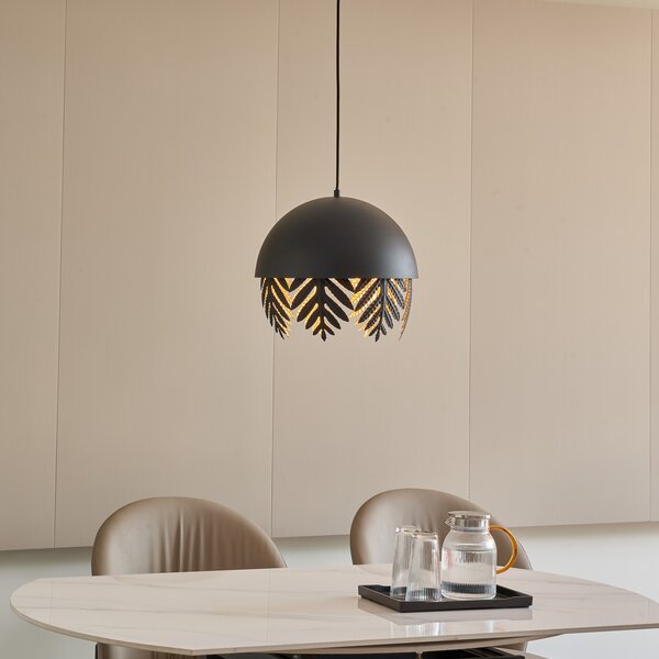 Lucande Aparas lampă suspendată aspect frunză, 1 bec, 35 cm, reglabil, Negru, Camera de zi / sufragerie, Metal, Design