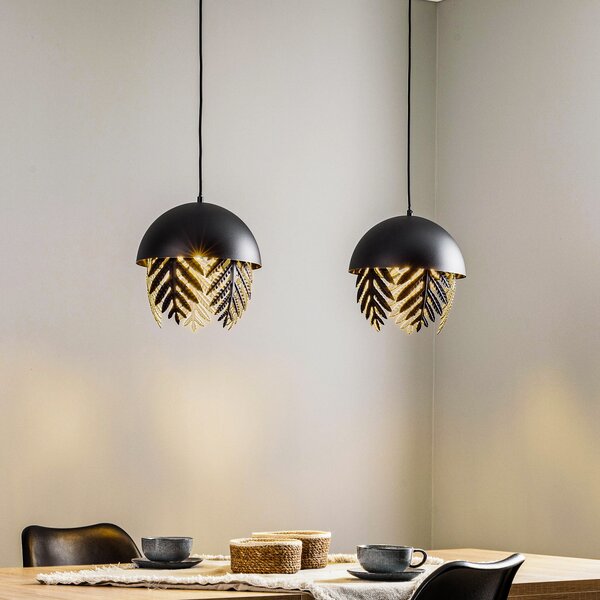 Lucande Lampă suspendată Aparas, aspect frunză, versiune cu 2 becuri, reglabil, Negru, Camera de zi / sufragerie, Metal, Design