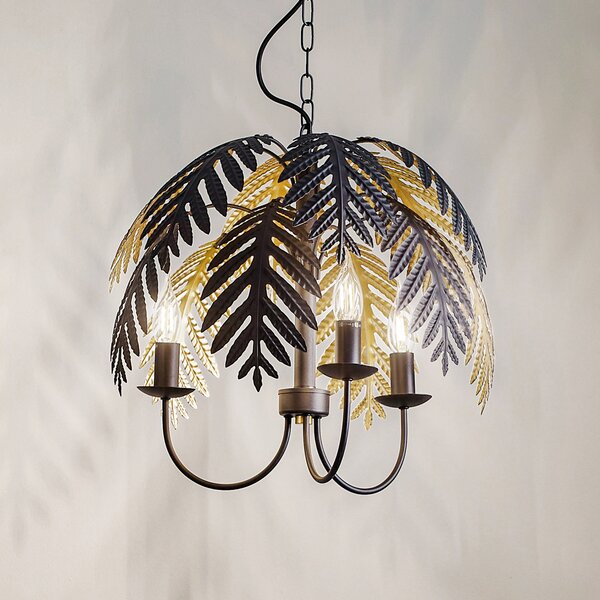 Lucande Aparas lampă suspendată aspect frunză, 1 bec, 50 cm, reglabil, Negru, Camera de zi / sufragerie, Metal, Design