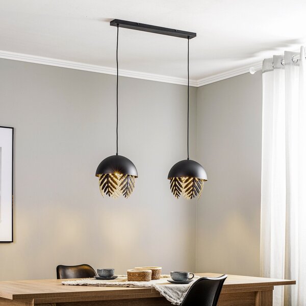 Lucande Lampă suspendată Aparas, aspect frunză, versiune cu 2 becuri, reglabil, Negru, Camera de zi / sufragerie, Metal, Design