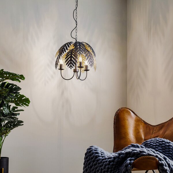 Lucande Aparas lampă suspendată aspect frunză, 1 bec, 50 cm, reglabil, Negru, Camera de zi / sufragerie, Metal, Design
