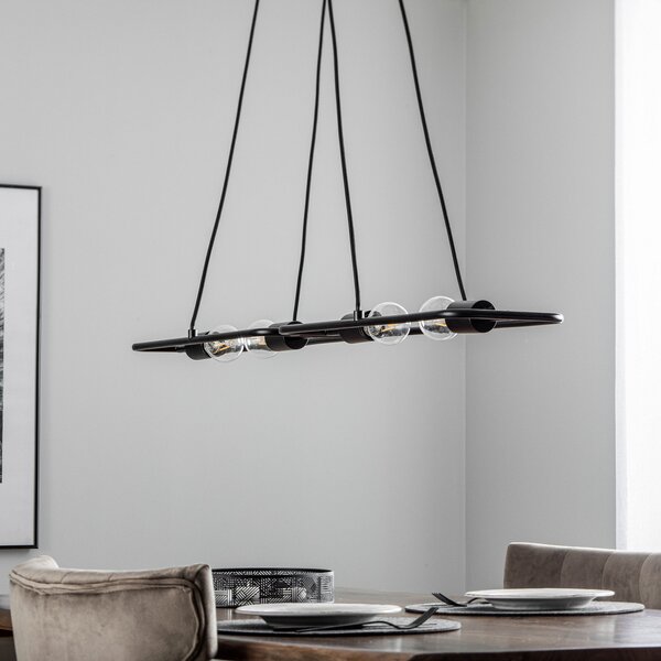 Lucande Tornike lampă suspendată, 4 becuri, oțel, reglabil, Negru, Camera de zi / sufragerie, Metal, Design