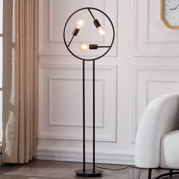 Lucande Linnard lampadar din fier, 3 becuri, Negru, Camera de zi / sufragerie, Metal, Design