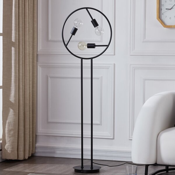 Lucande Linnard lampadar din fier, 3 becuri, Negru, Camera de zi / sufragerie, Metal, Design