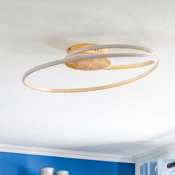 Lindby plafonieră LED Dorle, Ø 60 cm, aur, aluminiu, reglabil, Auriu / Alamă, Camera de zi / sufragerie, Metal, Modern