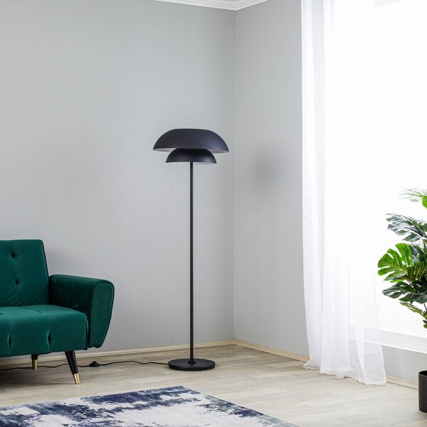 Lucande lampadar Kellina, 151 cm, negru, metal, E27, Negru, Camera de zi / sufragerie, Metal, Design