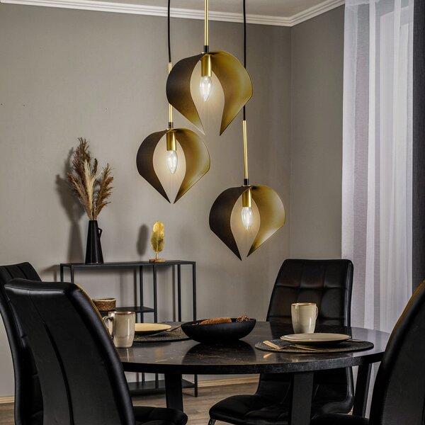 Lucande Mikolay lampă suspendată, 3 becuri, negru, reglabil, Negru, Camera de zi / sufragerie, Metal, Design