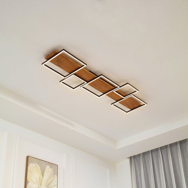 Plafoniere Lindby, Galad, reglabil, Lemn, Sala de mese, Lemn, Modern