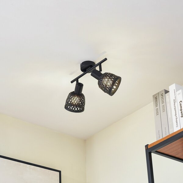 Plafoniere Lindby, Eskil, reglabil, Negru, Sala de mese, Bamboo, Modern