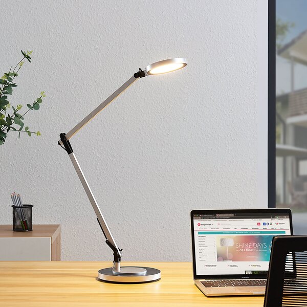 Lindby Rilana lampă LED de birou cu dimmer, reglabil, Metalic, Studiu / Birou, Metal, Modern