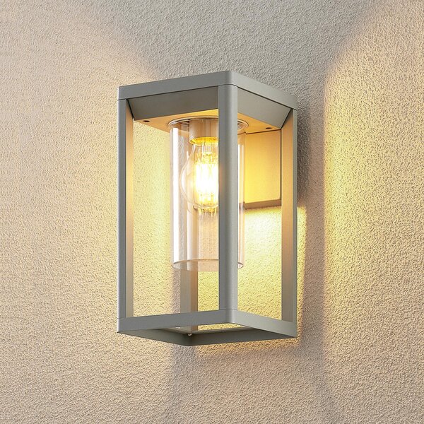 Lindby Estami lampă de perete pentru exterior, argintiu, metal, 27cm, reglabil, Gri, Metal, Modern