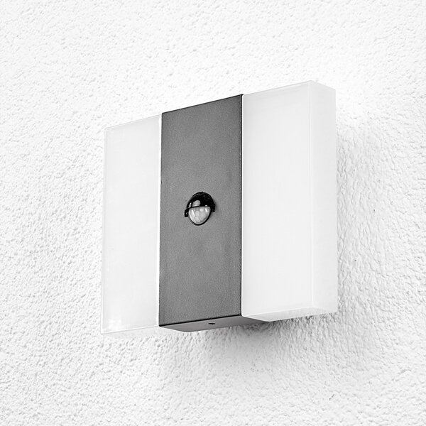 Lindby Lampă de perete exterioră cu senzor LED Kumi, grafit, IP44, Gri, Metal, Modern
